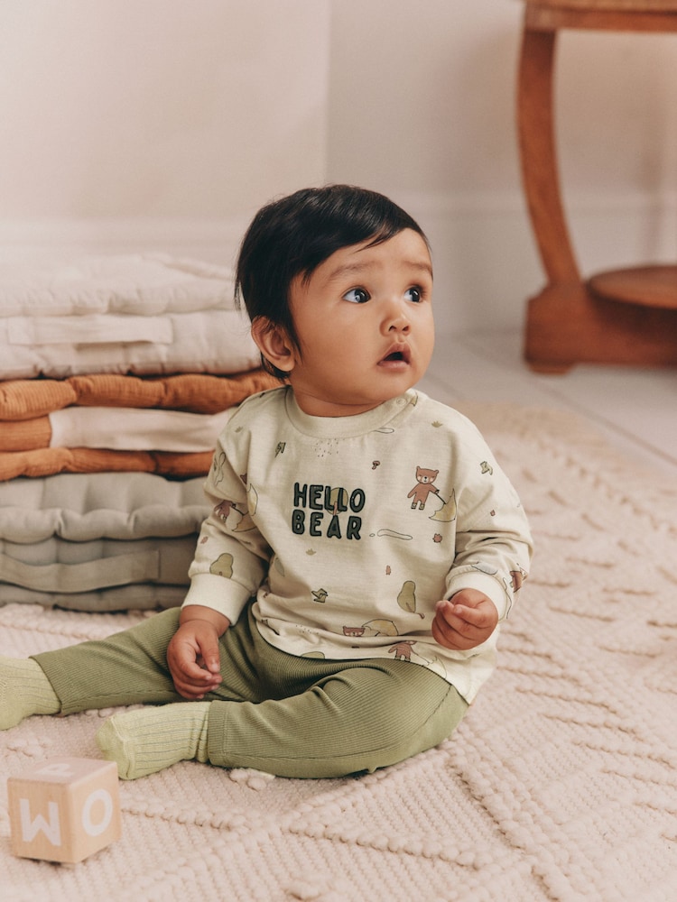 Green Hello Bear Baby Top and Leggings 2 Piece Set (0mths-3yrs) - Image 1 of 2
