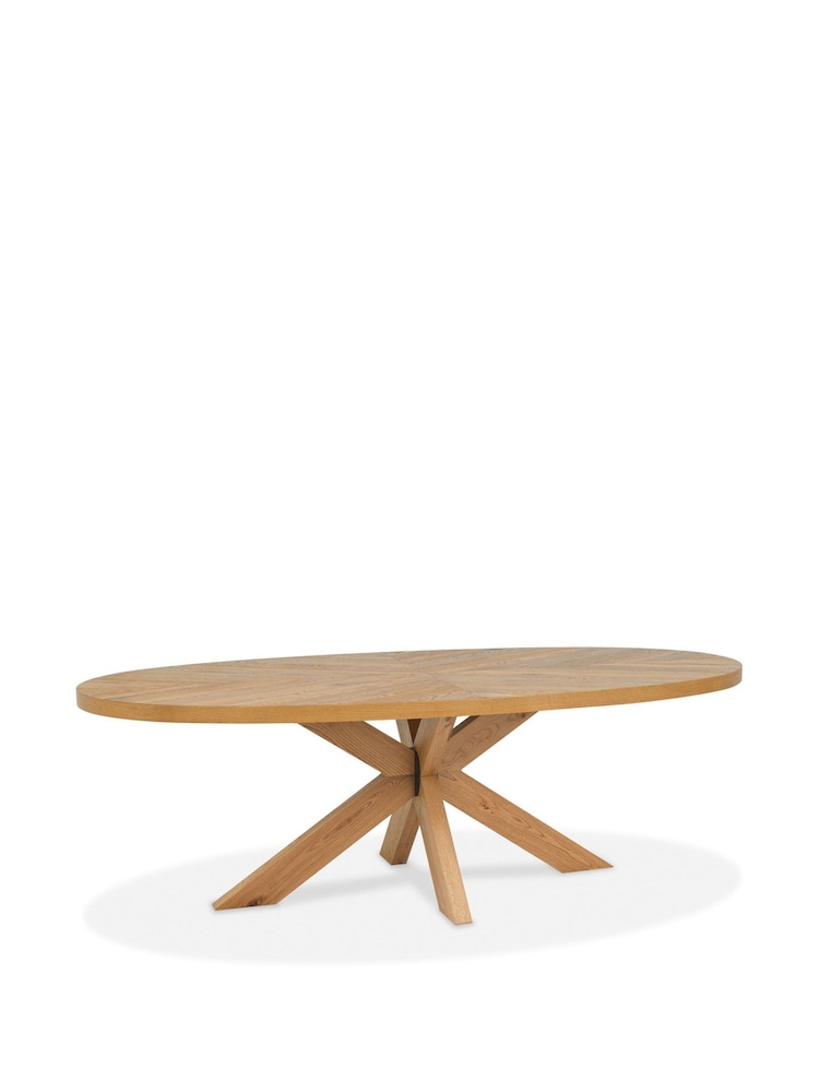 Bentley Designs Rustic Oak Ellipse 8 Seat Table Wooded Legs - Image 2 of 4 Bentley Designs Rustic Oak Ellipse 8 Seat Table Wooded Legs - Image 2 of 4