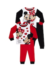 Character Red Disney Minnie Mouse And Mickey Mouse 100% Cotton Pyjamas 2 Pack - Image 1 of 5