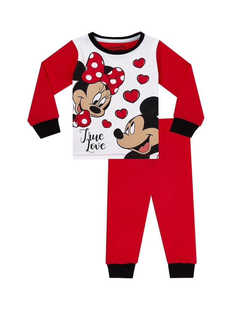 Character Red Disney Minnie Mouse And Mickey Mouse 100% Cotton Pyjamas 2 Pack - Image 2 of 5