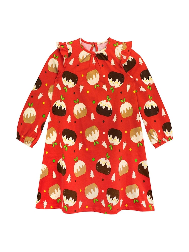 Harry Bear Red Christmas Pudding Long Sleeve 100% Cotton Dress - Image 1 of 2