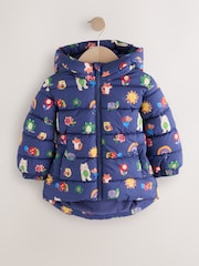 Navy Shower Resistant Fleece Lined Hooded Padded Coat (3mths-7yrs) - Image 1 of 5