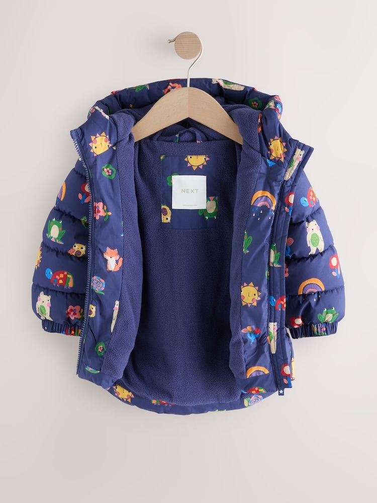 Navy Shower Resistant Fleece Lined Hooded Padded Coat (3mths-7yrs) - Image 2 of 5