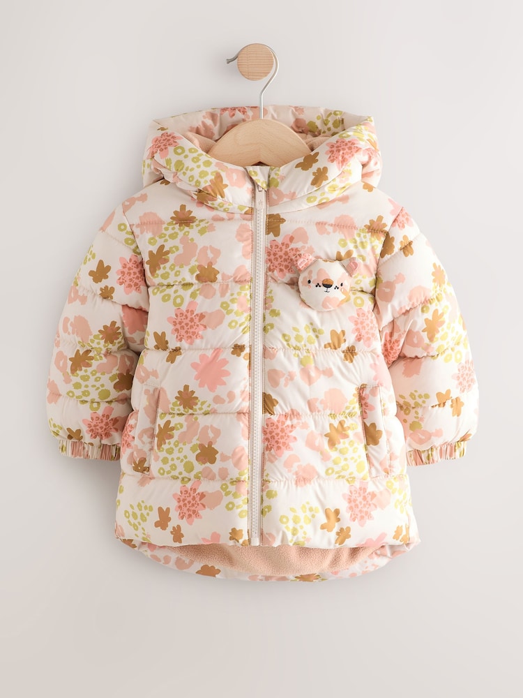 Cream/Pink/Green Shower Resistant Fleece Lined Hooded Padded Coat (3mths-7yrs) - Image 1 of 6