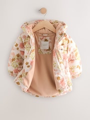 Cream/Pink/Green Shower Resistant Fleece Lined Hooded Padded Coat (3mths-7yrs) - Image 2 of 6