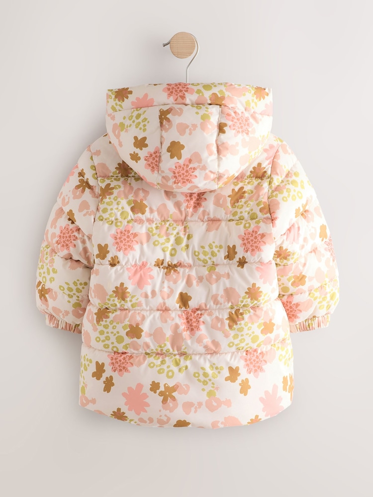 Cream/Pink/Green Shower Resistant Fleece Lined Hooded Padded Coat (3mths-7yrs) - Image 3 of 6