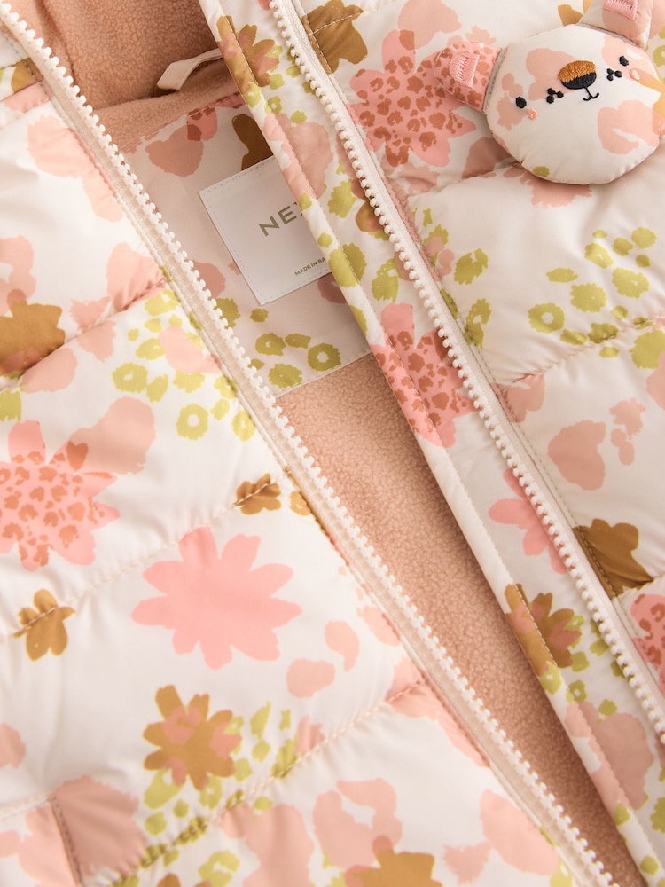 Cream/Pink/Green Shower Resistant Fleece Lined Hooded Padded Coat (3mths-7yrs) - Image 6 of 6