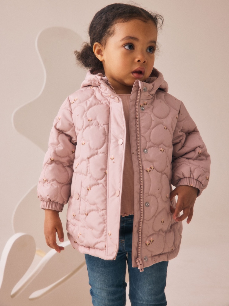 Lilac Purple Shower Resistant Heart Quilt Coat (3mths-7yrs) - Image 1 of 5