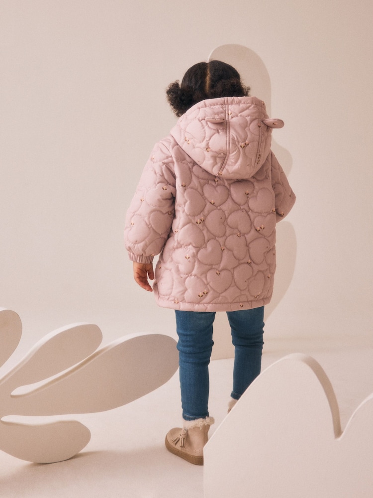 Lilac Purple Shower Resistant Heart Quilt Coat (3mths-7yrs) - Image 2 of 5