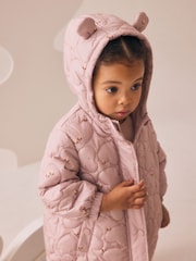 Lilac Purple Shower Resistant Heart Quilt Coat (3mths-7yrs) - Image 4 of 5
