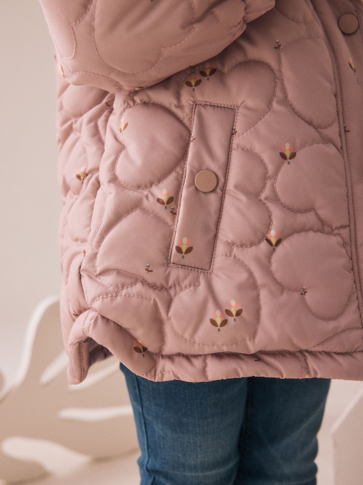 Lilac Purple Shower Resistant Heart Quilt Coat (3mths-7yrs) - Image 5 of 5