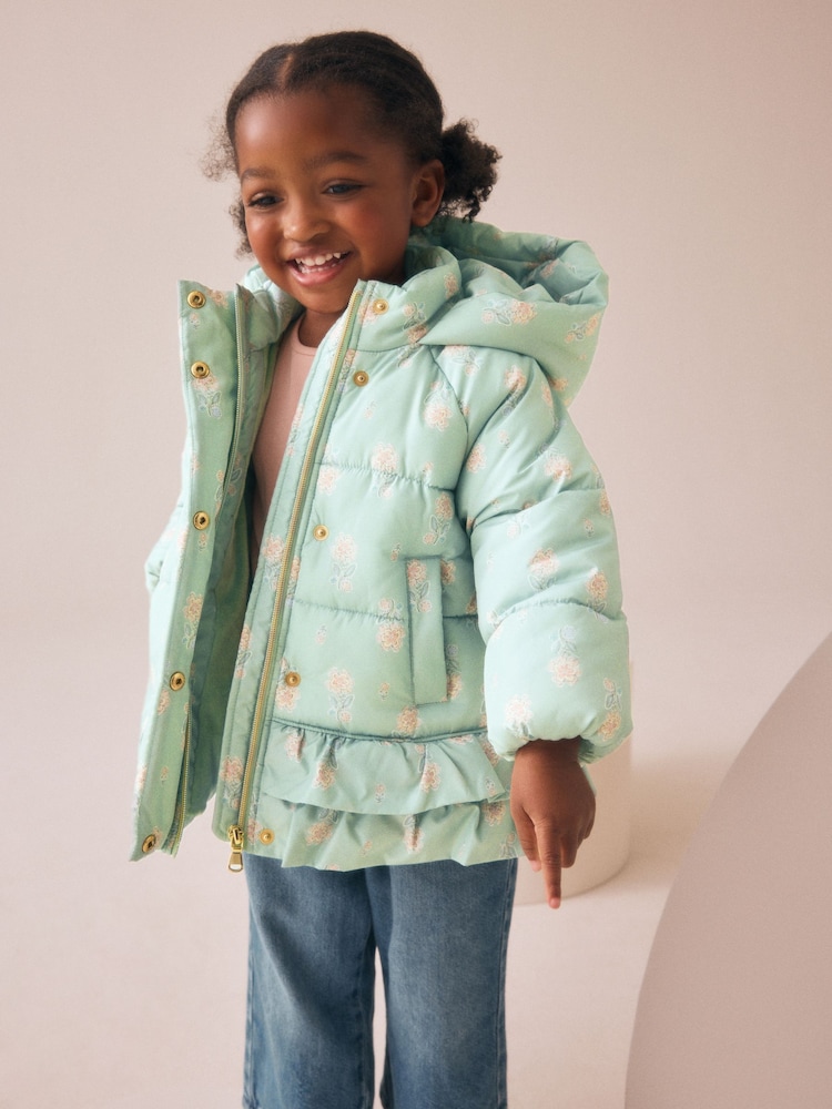 Salbeigrün - Shower Resistant Padded Coat With Frill Hem (3mths-7yrs) - Bild 2 von 11