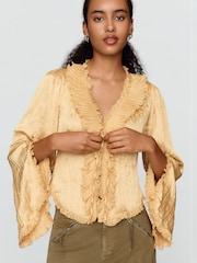 Anthropologie Long-Sleeve Ruffled Tie-Front Top - صورة 1 من 4