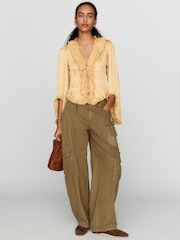 Anthropologie Long-Sleeve Ruffled Tie-Front Top - صورة 3 من 4