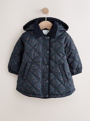 Navy Cherry Shower Resistant Embroidered Coat With Collar (3mths-7yrs) - Image 1 of 6