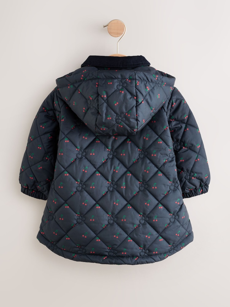 Navy Cherry Shower Resistant Embroidered Coat With Collar (3mths-7yrs) - Image 2 of 6