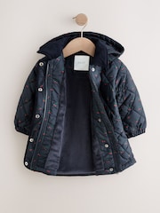 Navy Cherry Shower Resistant Embroidered Coat With Collar (3mths-7yrs) - Image 3 of 6