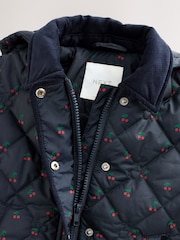 Navy Cherry Shower Resistant Embroidered Coat With Collar (3mths-7yrs) - Image 4 of 6