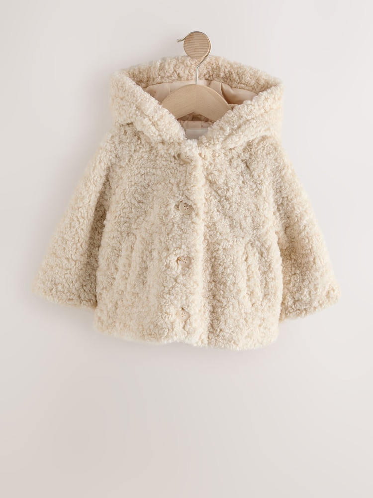 Cream Hooded Borg Jacket (12mths-7yrs) - Image 1 of 5