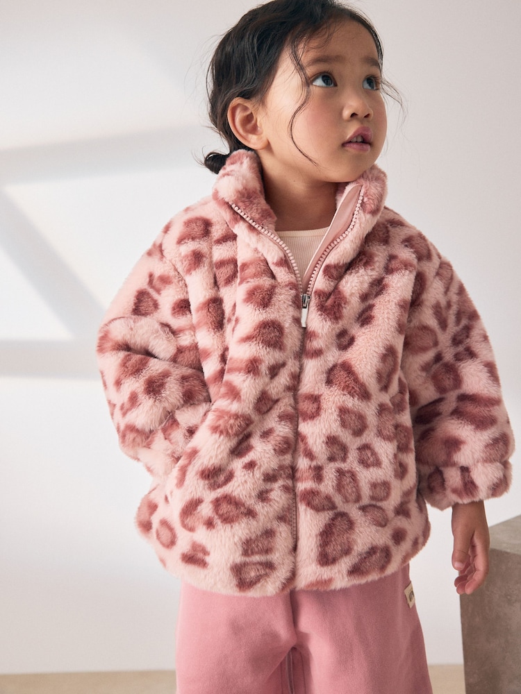 Pink Animal Faux Fur Bomber Jacket (12mths-7yrs) - Image 1 of 11 Pink Animal Faux Fur Bomber Jacket (12mths-7yrs) - Image 1 of 11