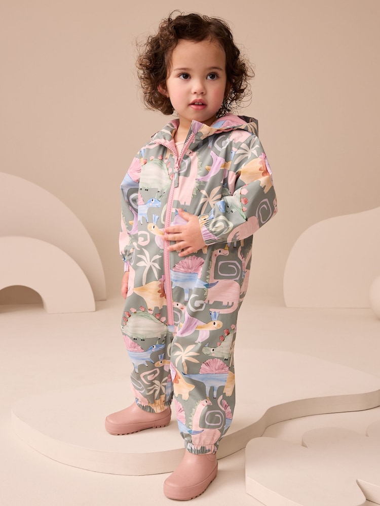 Khaki/Green Waterproof Printed Puddlesuit (3mths-7yrs) - Image 1 of 9