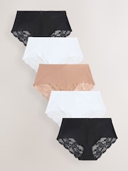Black / White / Praline Nude Midi No VPL Lace Back Briefs 5 Pack - Image 1 of 8