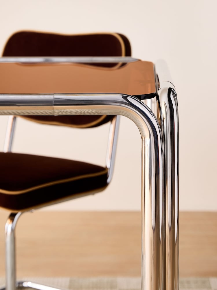 MADE.COM Amber Glass and Chrome Dunston Fixed 6 Seater Dining Table - Image 4 of 4 MADE.COM Amber Glass and Chrome Dunston Fixed 6 Seater Dining Table - Image 4 of 4