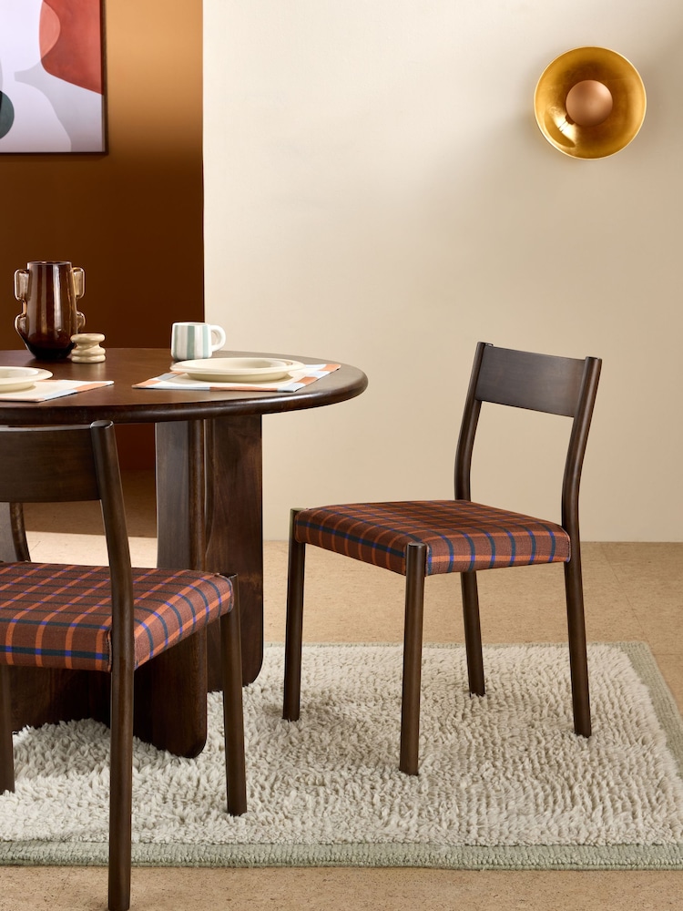 MADE.COM Set of 2 Dark Wood and Rust Brown Cale Check Rhye Dining Chair - Image 1 of 3