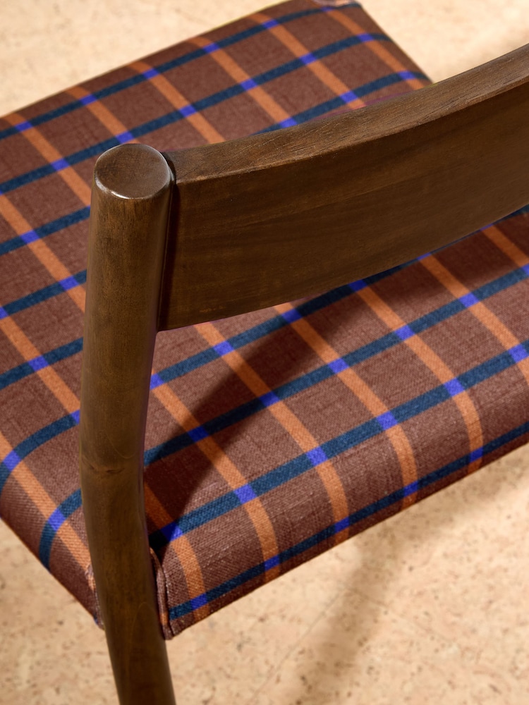 MADE.COM Set of 2 Dark Wood and Rust Brown Cale Check Rhye Dining Chair - Image 2 of 3
