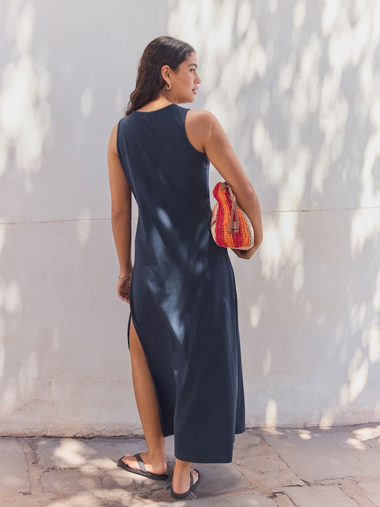 Navy Jersey Graphic Print Maxi Dress - Image 2 of 5