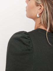 Mint Velvet Brown Khaki Cotton Blend Puff Sleeve Sweatshirt - Image 4 of 7