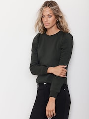 Mint Velvet Brown Khaki Cotton Blend Puff Sleeve Sweatshirt - Image 5 of 7