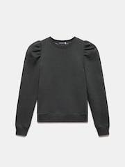Mint Velvet Brown Khaki Cotton Blend Puff Sleeve Sweatshirt - Image 6 of 7