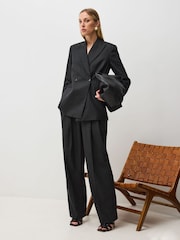 Vivere Grey Oversized Adele Pinstripe Blazer - Image 1 of 6