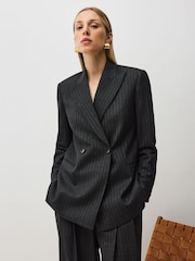 Vivere Grey Oversized Adele Pinstripe Blazer - Image 2 of 6