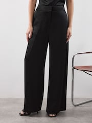 Vivere Black Ruby Tailored Wide Leg Satin Trousers - Image 1 of 6