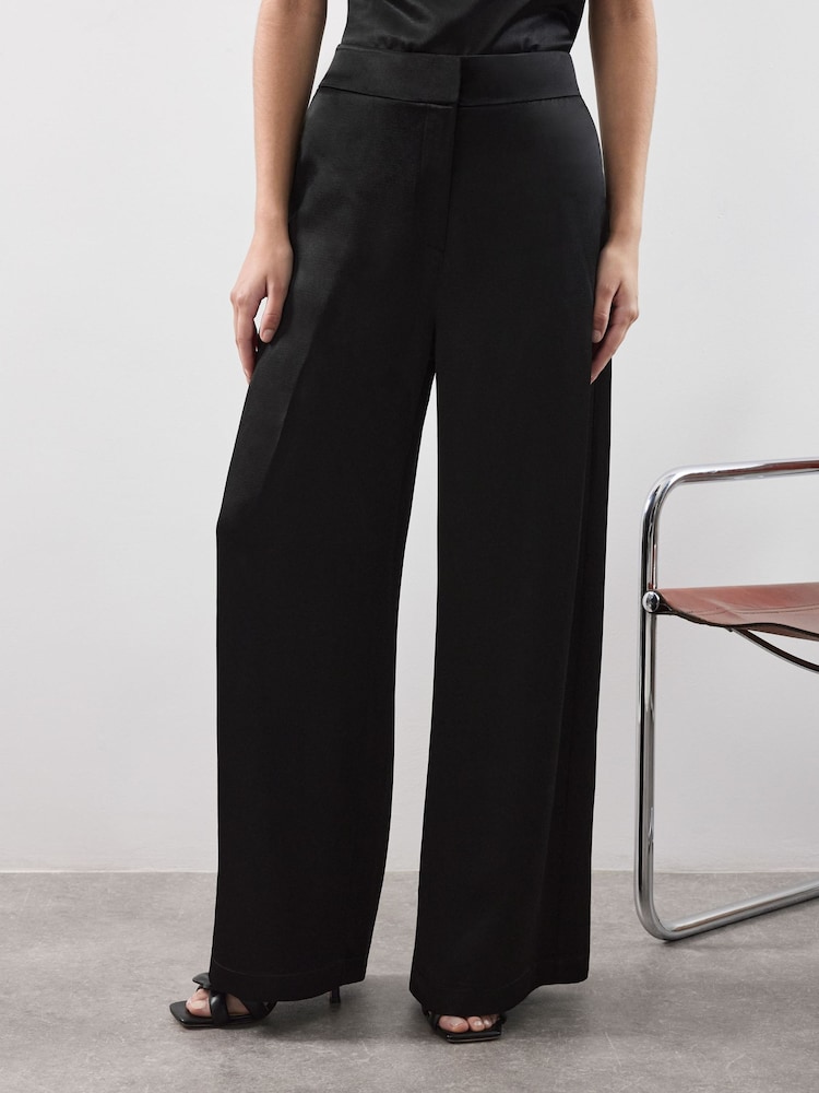 Vivere Black Ruby Tailored Wide Leg Satin Trousers - Image 1 of 6