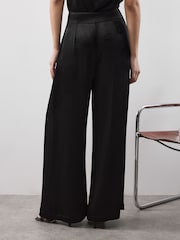 Vivere Black Ruby Tailored Wide Leg Satin Trousers - Image 2 of 6