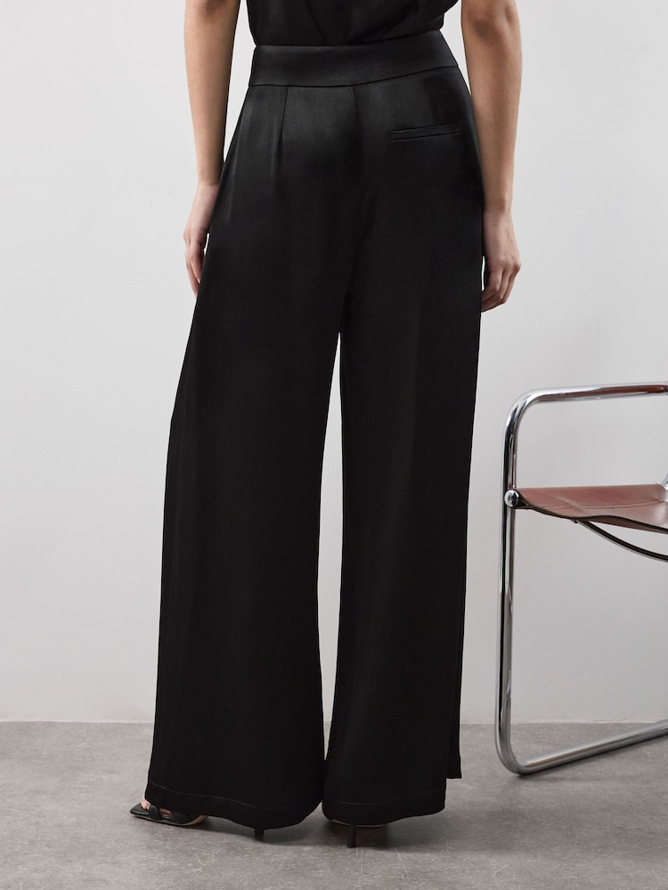 Vivere Black Ruby Tailored Wide Leg Satin Trousers - Image 2 of 6