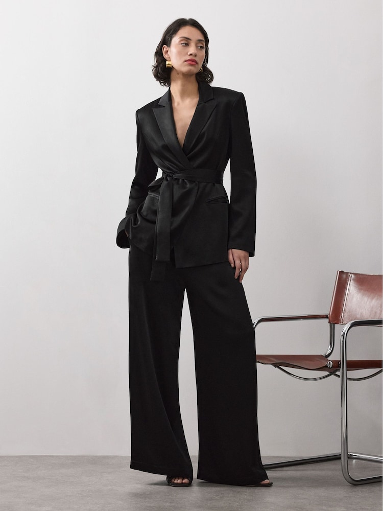 Vivere Black Ruby Tailored Wide Leg Satin Trousers - Image 3 of 6