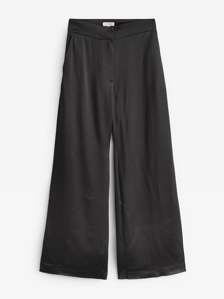Vivere Black Ruby Tailored Wide Leg Satin Trousers - Image 6 of 6