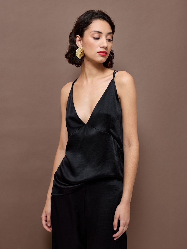 Vivere Black Pandora Double Strap Silky Cami - Image 1 of 4