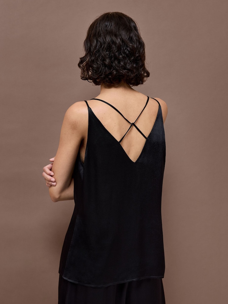 Vivere Black Pandora Double Strap Silky Cami - Image 2 of 4