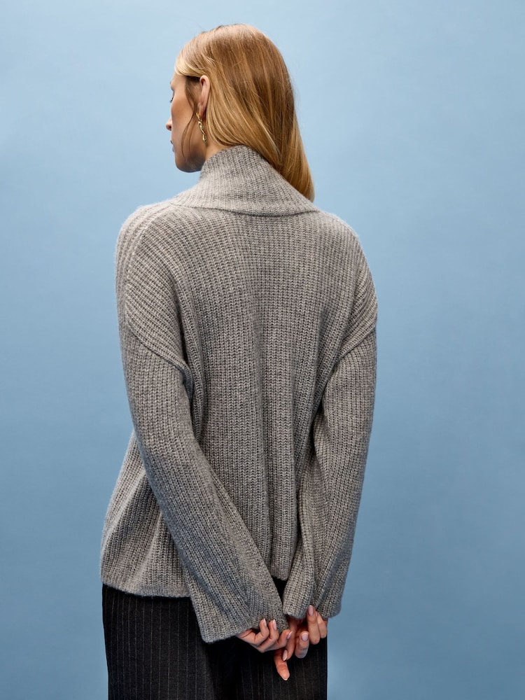 Vivere Grey Oversized Bali Turtleneck Jumper - Image 4 of 5