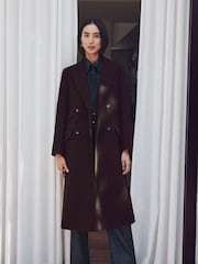 Vivere Brown Edwina Tailored Midaxi Chocolate Coat - Image 1 of 6