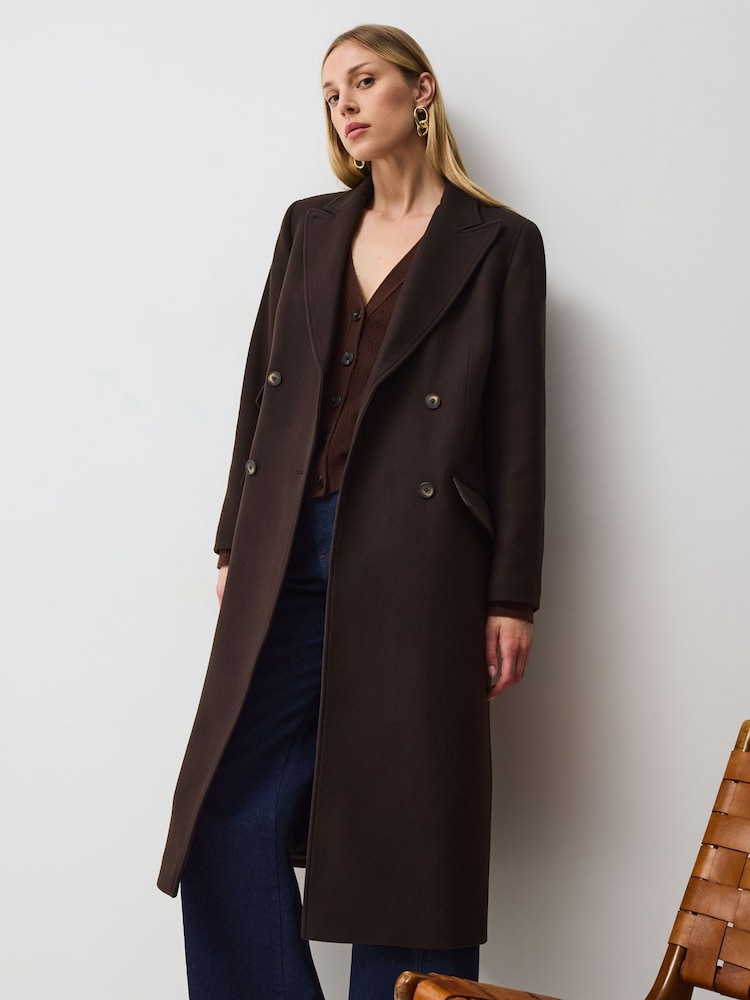Vivere Brown Edwina Tailored Midaxi Chocolate Coat - Image 3 of 6