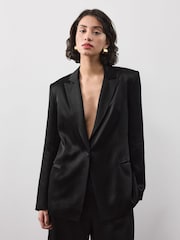 Vivere Black Noah Satin Belted Blazer - Image 1 of 5