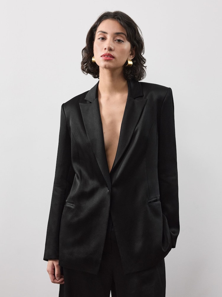 Vivere Black Noah Satin Belted Blazer - Image 1 of 5