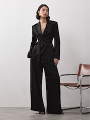 Vivere Black Noah Satin Belted Blazer - Image 2 of 5