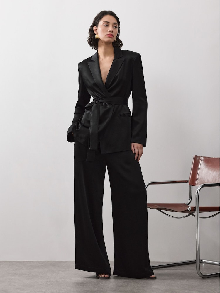 Vivere Black Noah Satin Belted Blazer - Image 2 of 5